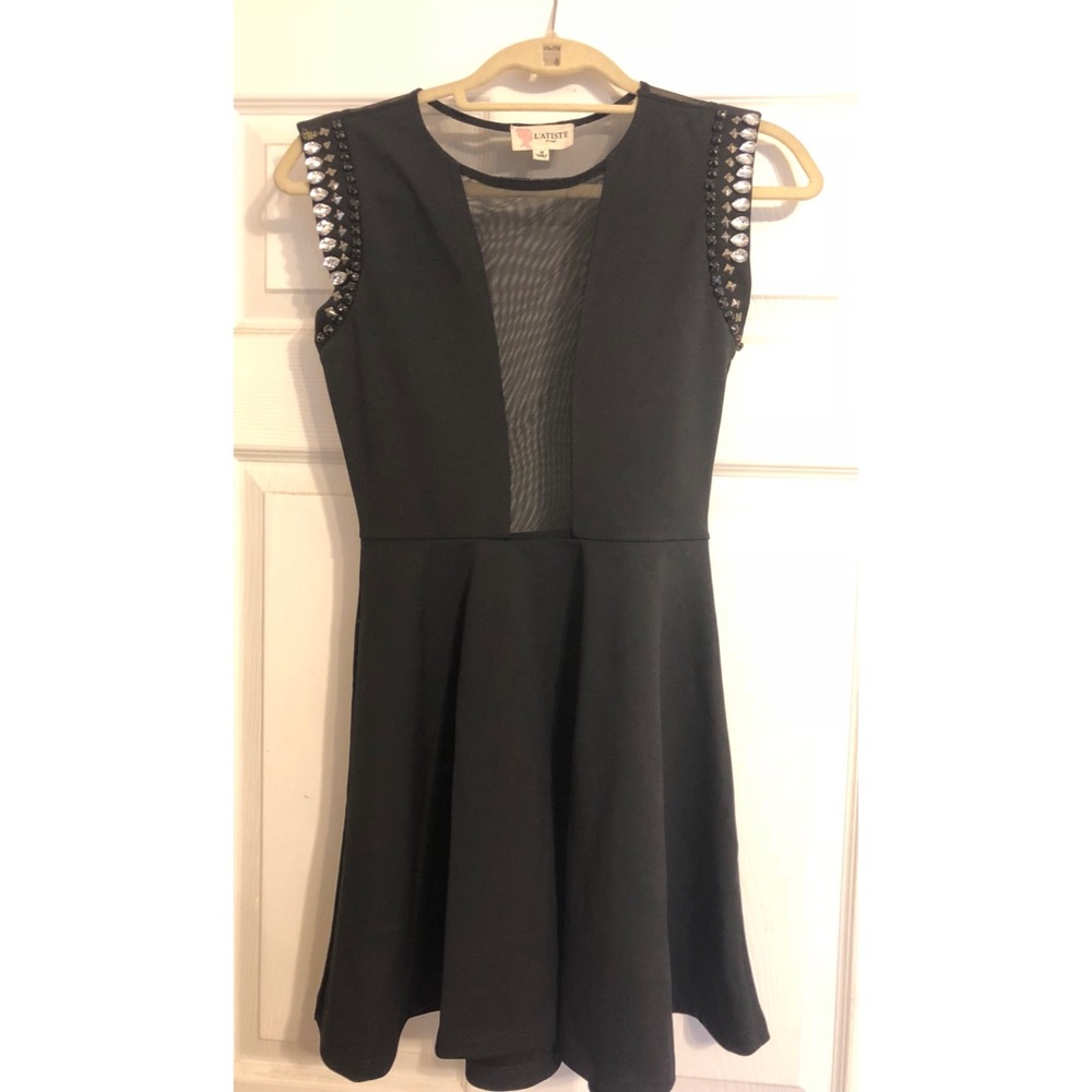 L’atiste black sheer top stone detail dress